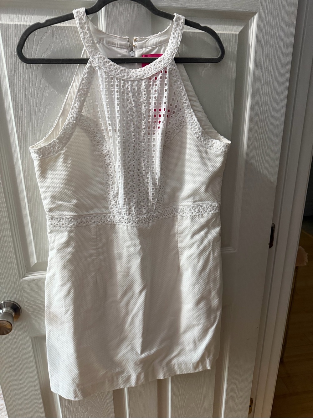 White Eyelet Halter Shift Dress